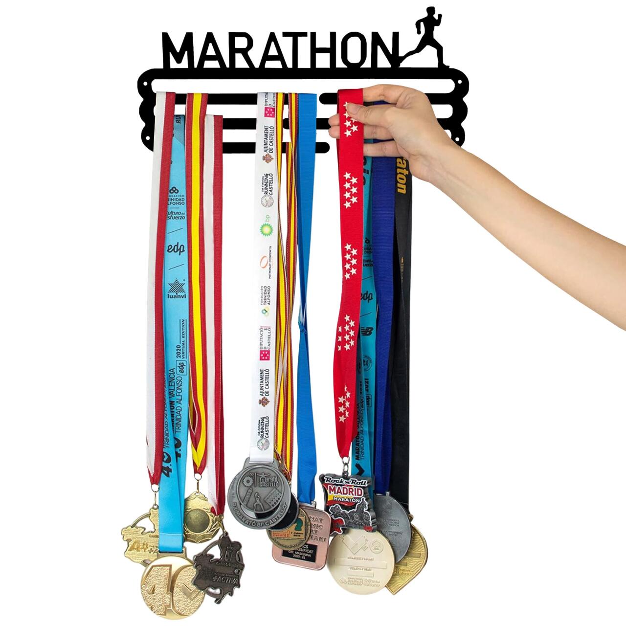 Well Home Medallero Maratón para 15 Medallas - 30x13,5cm - El Regalo Perfecto para Runners