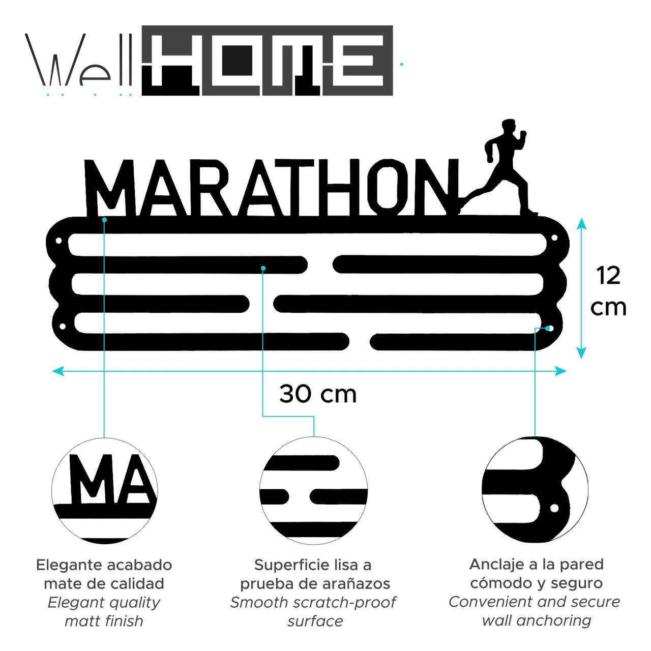 Well Home Medallero Maratón para 15 Medallas - 30x13,5cm - El Regalo Perfecto para Runners