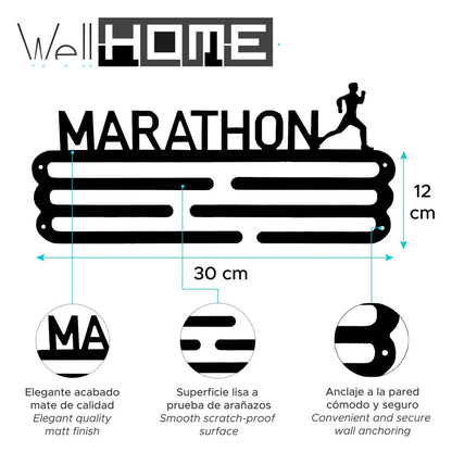 Well Home Medallero Maratón para 15 Medallas - 30x13,5cm - El Regalo Perfecto para Runners